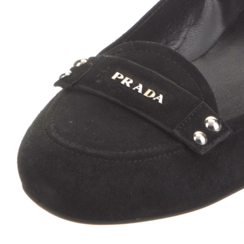 NEW Prada Women's Black Suede Ballet Flats Loafers Size: 7 / 7.5 /37.5 - Picture 9 of 15